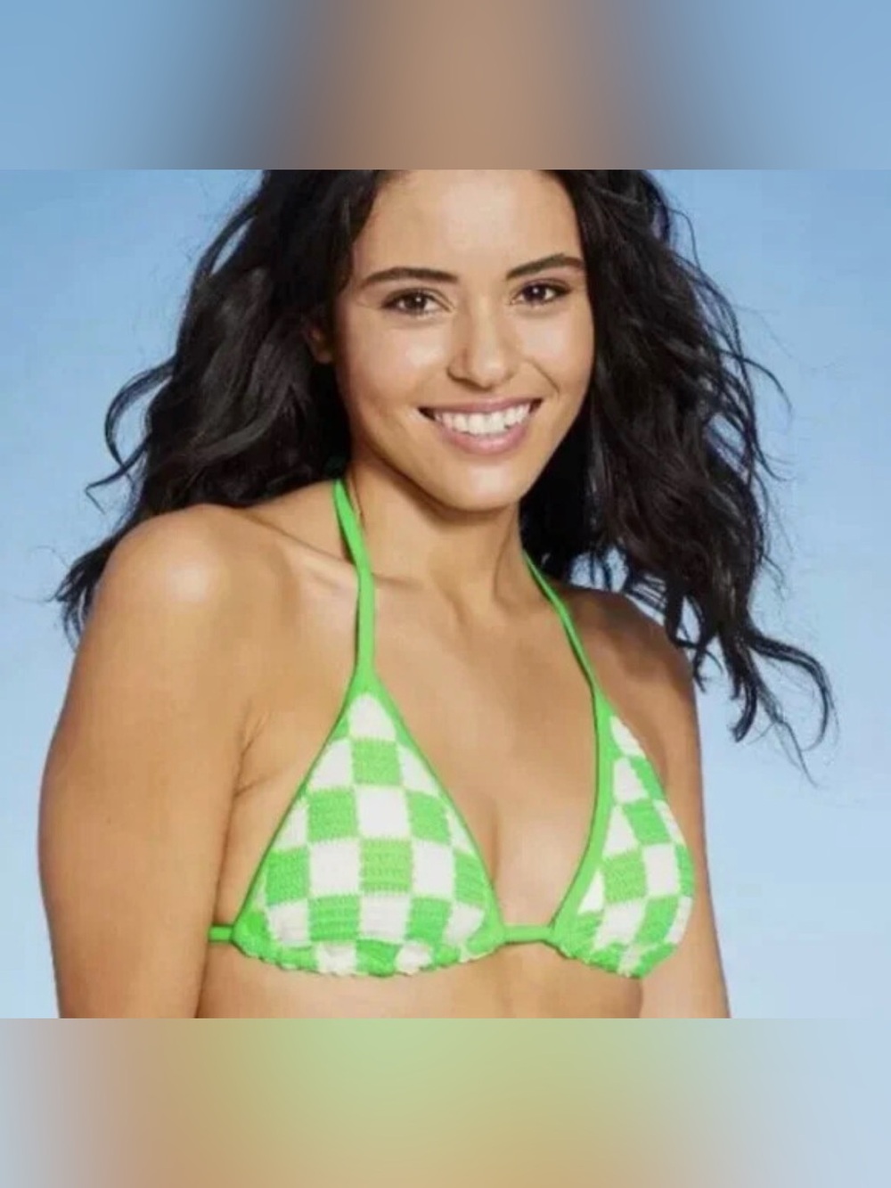 NWT Xhilaration Neon Green Check Knit Triangle Bikini Top - Picture 1 of 4